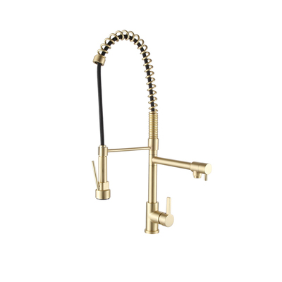 Kitchen Sink Mixer | Round Twin Oulets | Spring Pull-out Handle | Gold 
