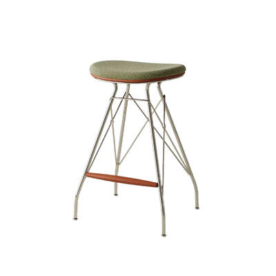 Danish Bar Stool | O&D | Chrome Wire Frame | Timber Seat + Fabric Cushion | Grass Green Cushion